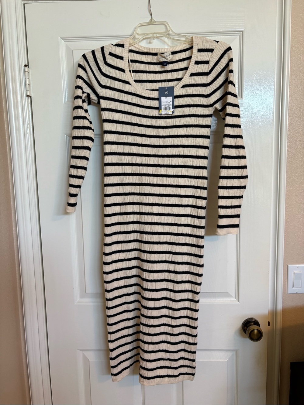 Universal Thread Ribbed Knit Striped Midi Dress Black & Cream XS